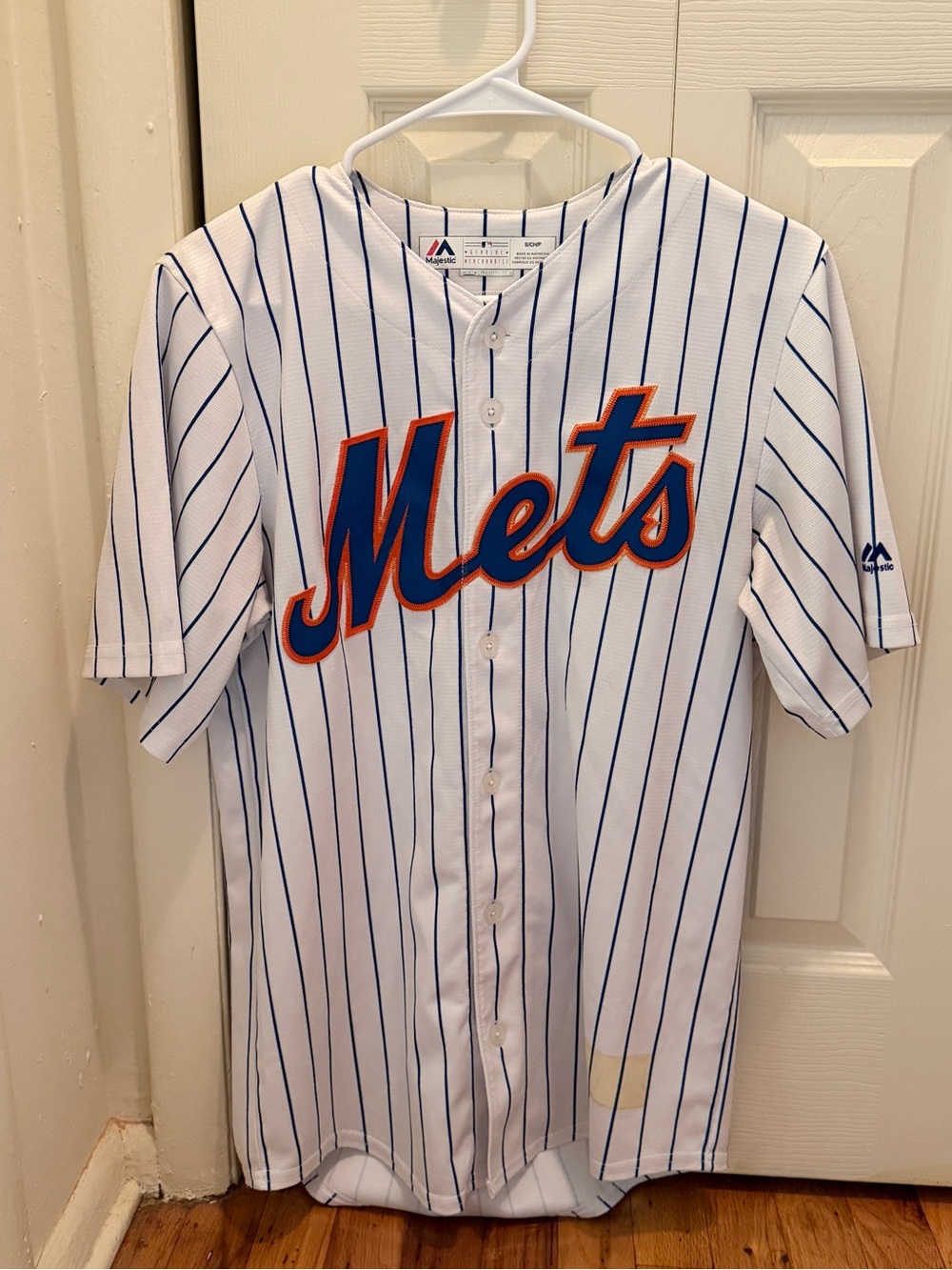 Majestic White Blue Pinstripe Mets Button-Front Jersey